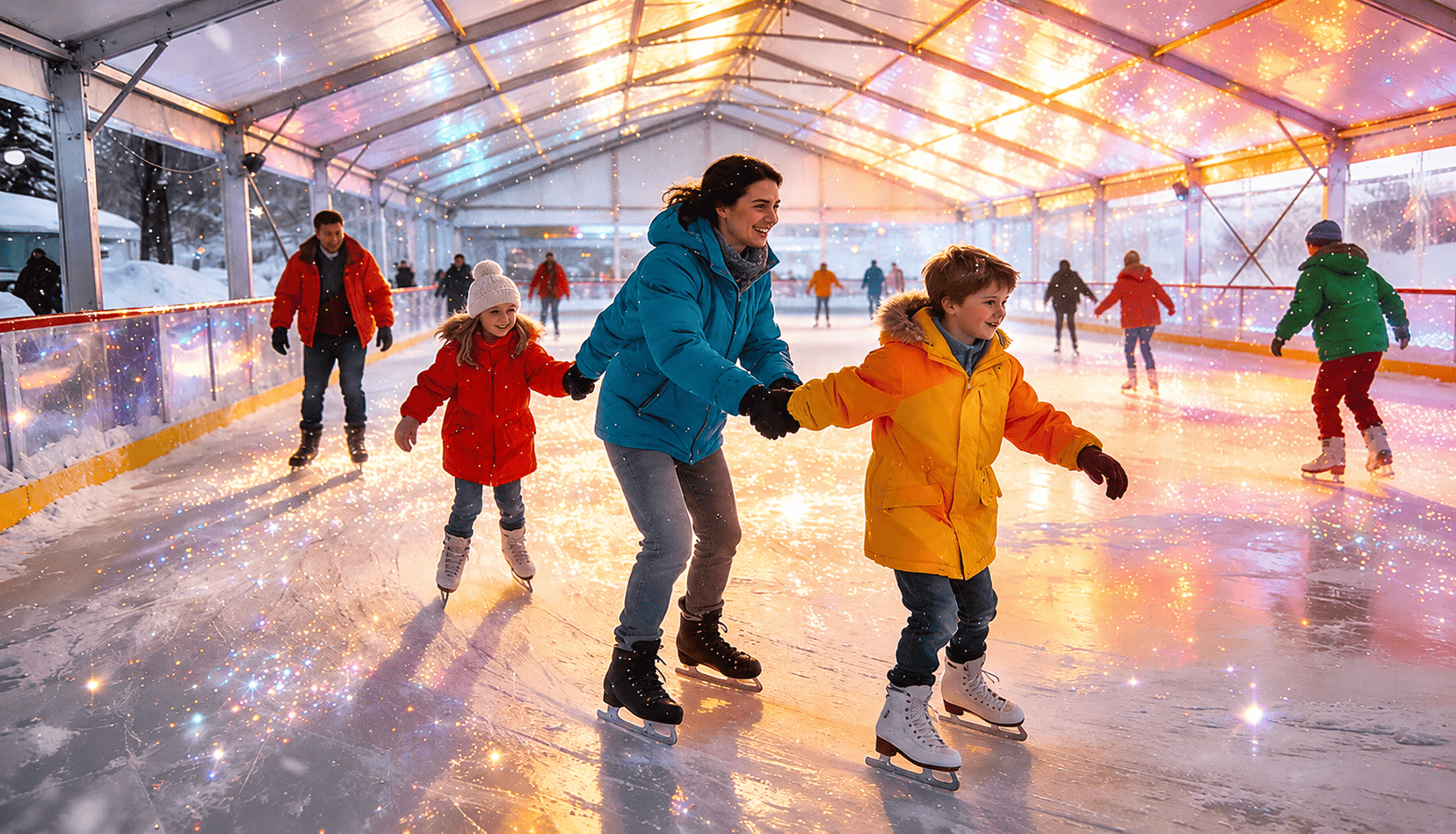 Familias patinando sobre hielo en Lima BajoCero